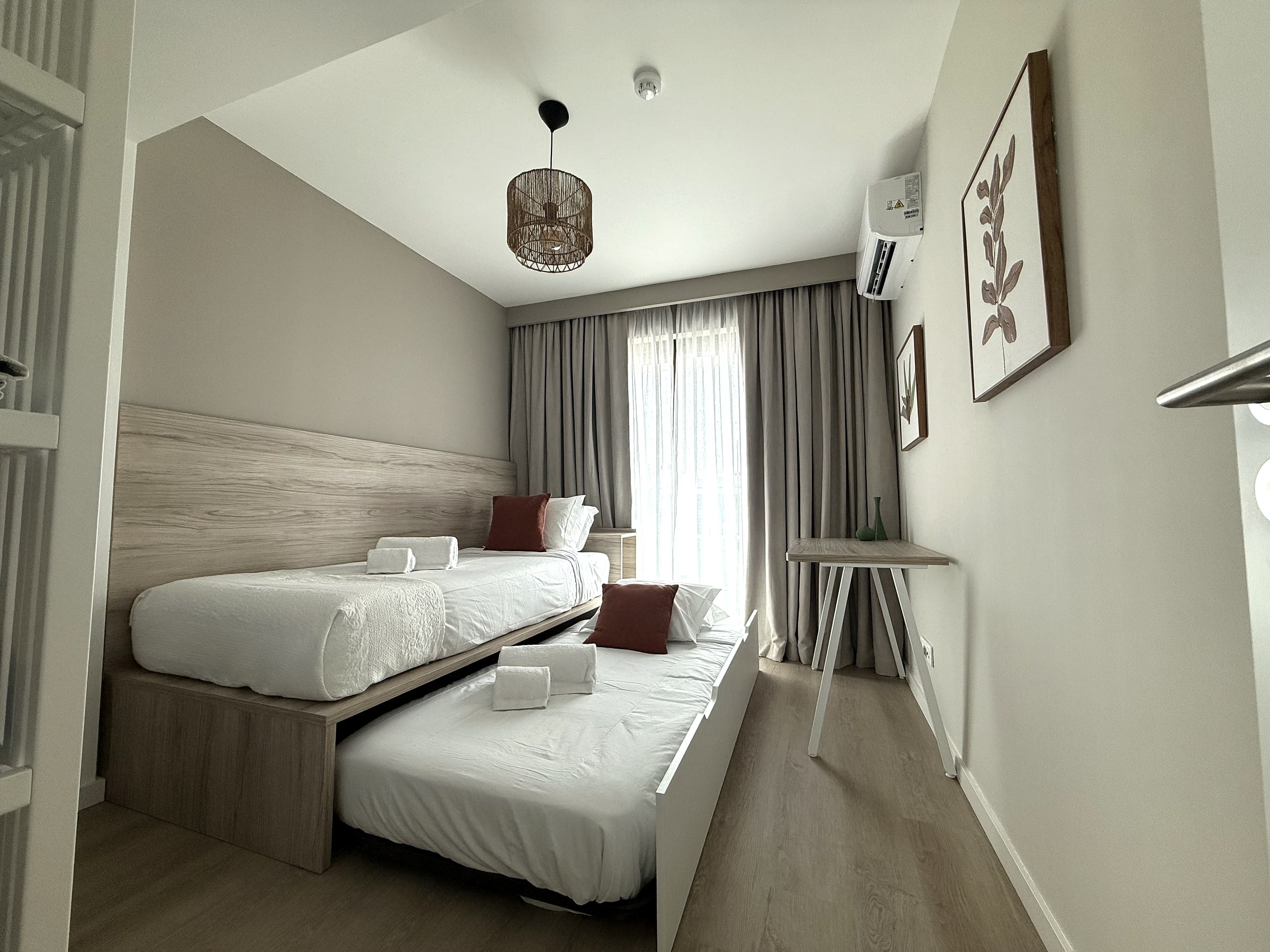 The twin beds separated in the third bedroom at Blue Cove