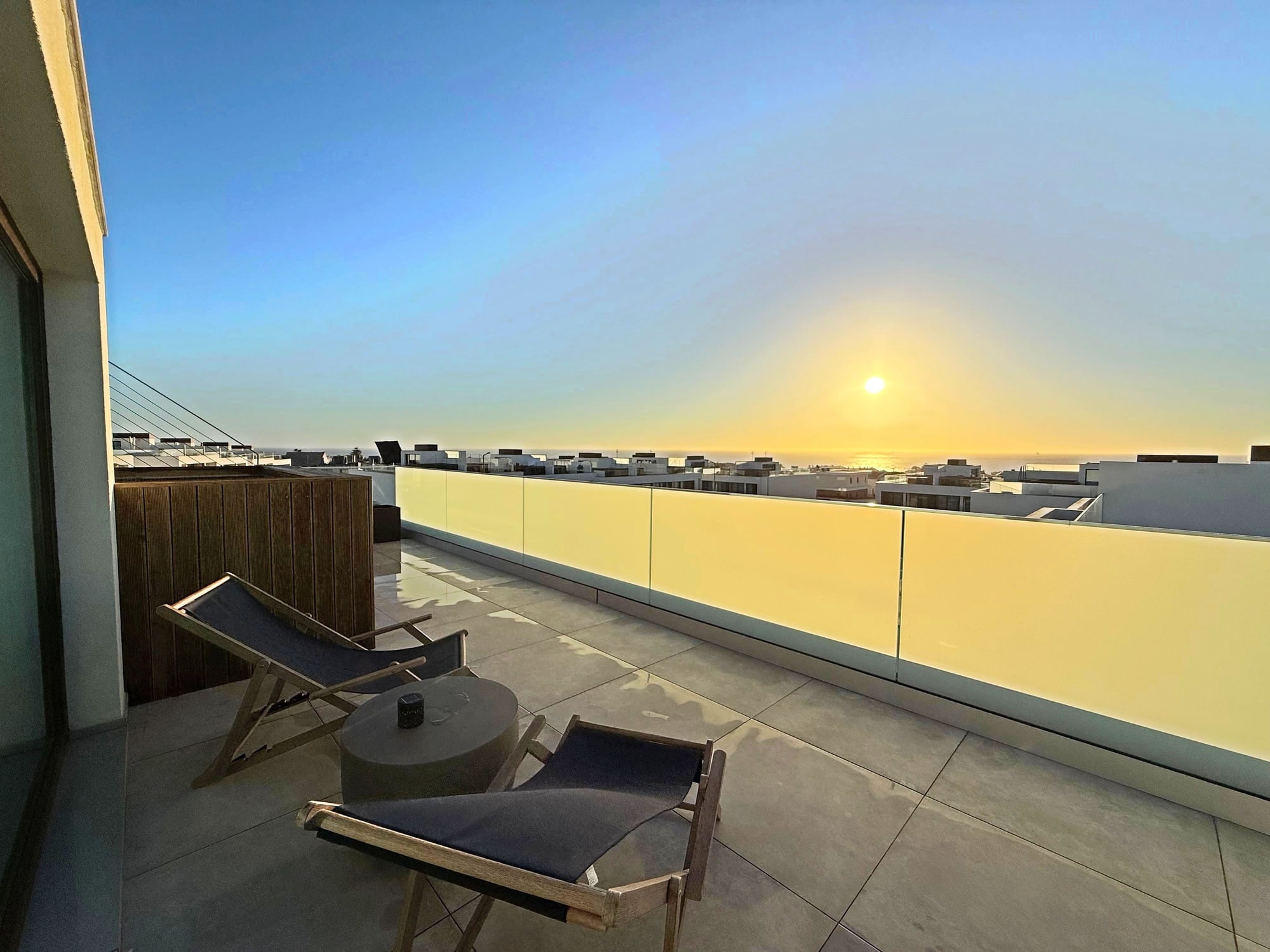 Two sun loungers on the Blue Cove terrace facing the Atlantic